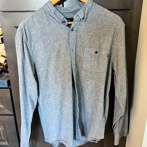 Men's Obey Blue Long Sleeve Button Up Shirt // Size Large